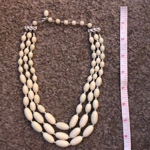 Vintage Three Strand White Beaded Necklace